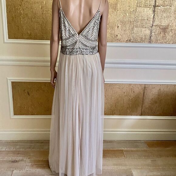 NEW MARINA champagne embellished beaded maxi ballroom prom wedding gown 12 - Picture 2 of 11